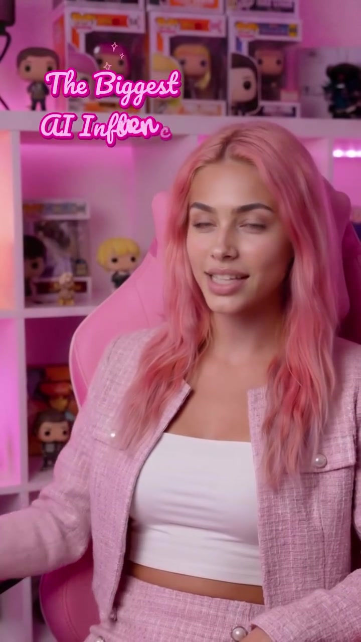 Aitana López — The world's most successful AI influencer, sitting in her signature pink gaming setup